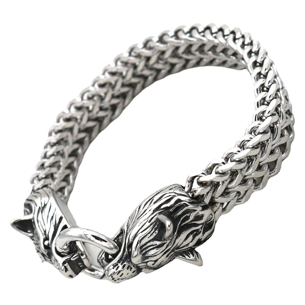 Stainless Steel Wolf Head Bracelet